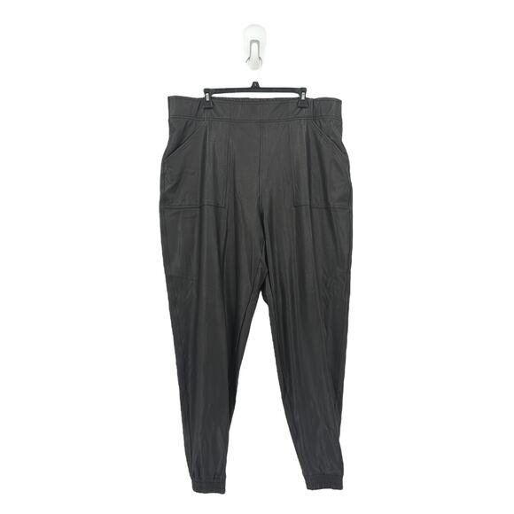 SPANX Women 2x Plus Faux Leather Joggers Black Relaxed Drop Crotch Slouchy 20283 - Picture 2 of 10